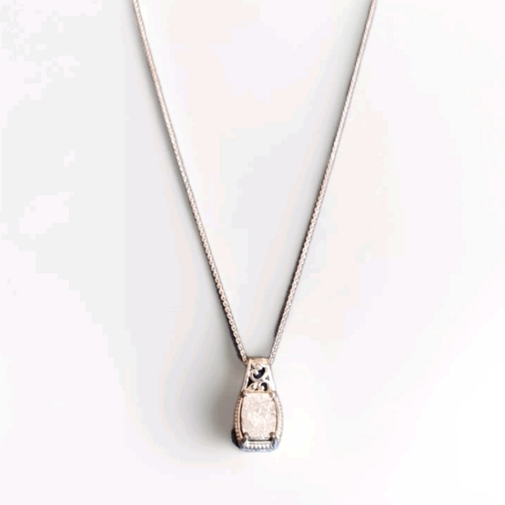 Marvelous Meteorite Emerald Cut Pendant Necklace Platinum Over Sterling Silver